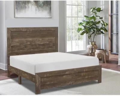 Rustic Panel Design Wooden Queen Size Bed with Block Legs Support, Brown-Benzara