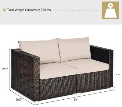 2 Pieces Patio Rattan Sectional Conversation Sofa Set