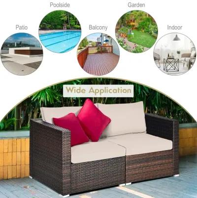 2 Pieces Patio Rattan Sectional Conversation Sofa Set