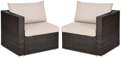 2 Pieces Patio Rattan Sectional Conversation Sofa Set