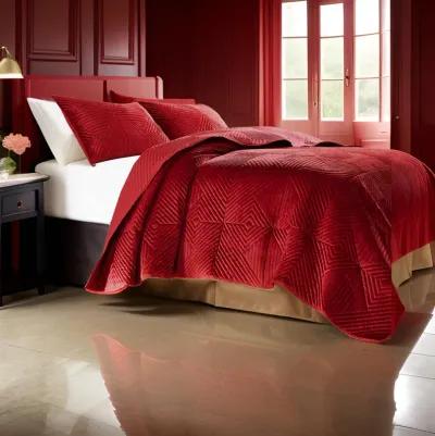 Ahab 2 Piece Twin Quilt Set with 1 Pillow Sham, Dutch Velvet Face, Red - Benzara