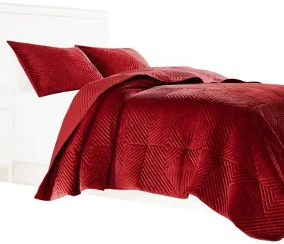 Ahab 2 Piece Twin Quilt Set with 1 Pillow Sham, Dutch Velvet Face, Red - Benzara