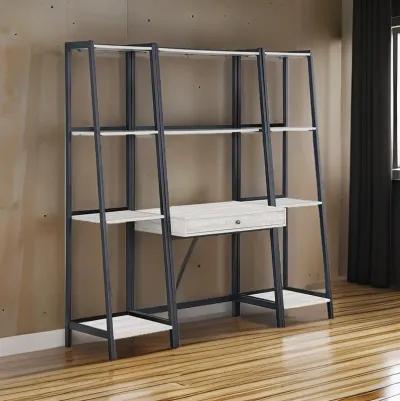 Api 69 Inch 3 Piece Ladder Desk Set, 1 Drawer, 7 Shelves, Gray, Black - Benzara