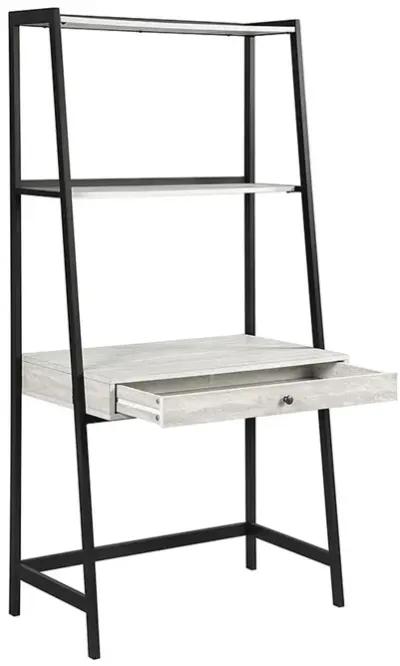 Api 69 Inch 3 Piece Ladder Desk Set, 1 Drawer, 7 Shelves, Gray, Black - Benzara