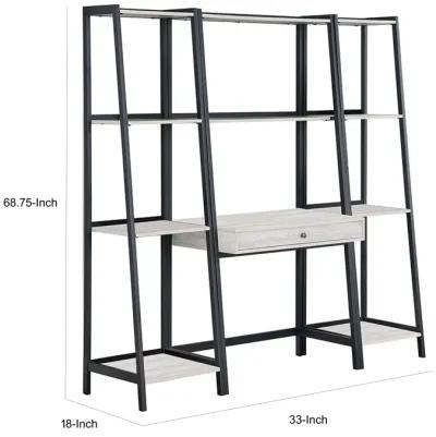 Api 69 Inch 3 Piece Ladder Desk Set, 1 Drawer, 7 Shelves, Gray, Black - Benzara