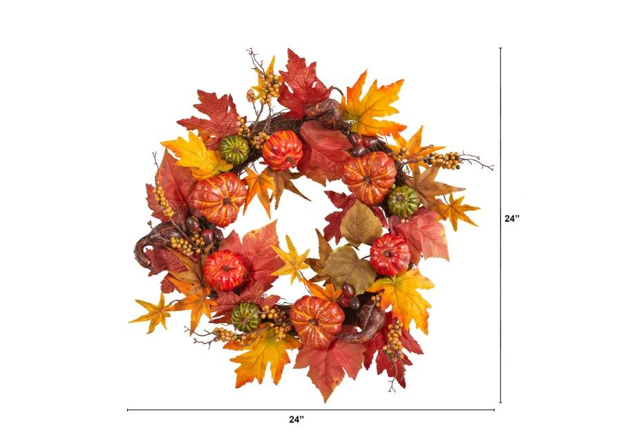 HomPlanti 24" Autumn Pumpkin and Berries Artificial Fall Wreath