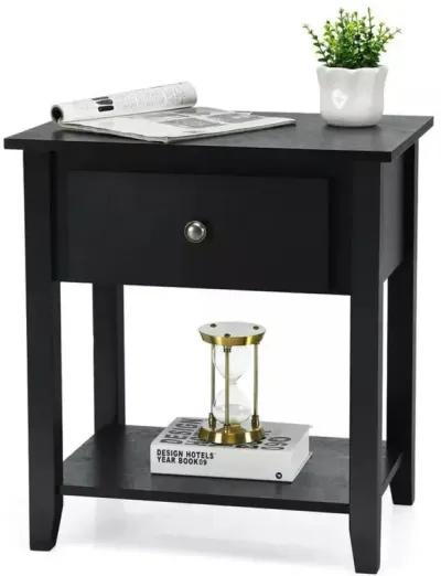 Nightstand with Drawer and Storage Shelf for Bedroom Living Room