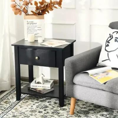 Nightstand with Drawer and Storage Shelf for Bedroom Living Room