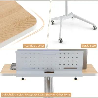 Height Adjustable Mobile Standing Desk with Detachable Holde