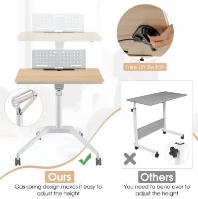 Height Adjustable Mobile Standing Desk with Detachable Holde