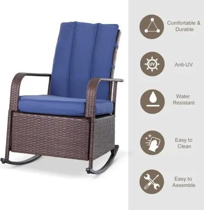 Blue Patio Relaxer: Outdoor Rattan Recliner with Soft Cushion