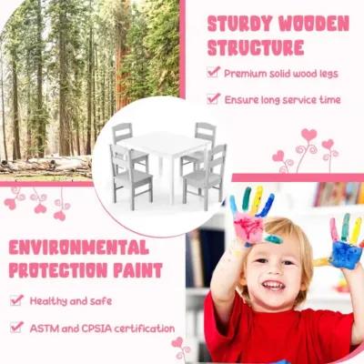 Hivvago 5 pcs Kids Pine Wood Table Chair Set