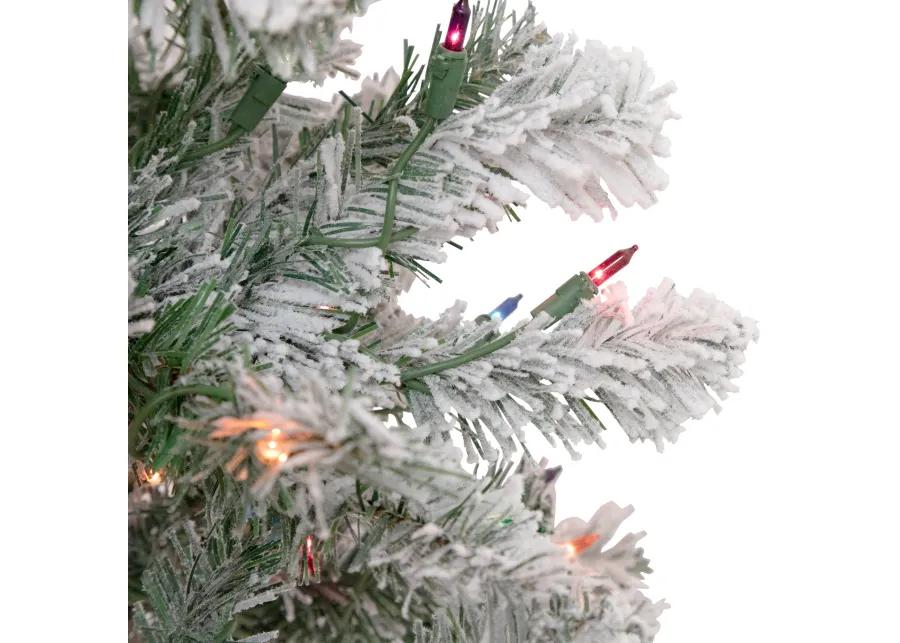 6.5' Pre-Lit Flocked Madison Pine Artificial Christmas Tree  Multi Lights