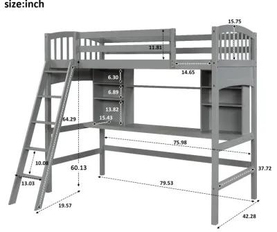 Merax Modern Loft Bed with Storage Shelves