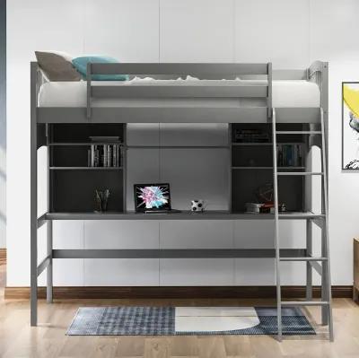 Merax Modern Loft Bed with Storage Shelves