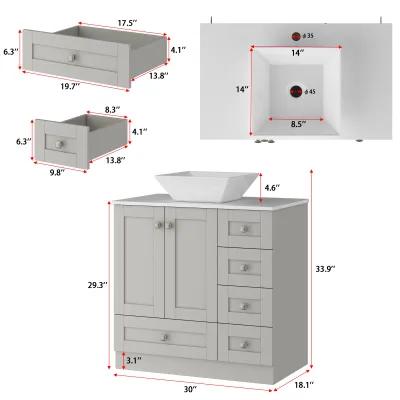 FUFU&GAGA Elegant Bathroom Vanity with Ample Storage - 30"W x 18.1"D x 33.9"H, Gray