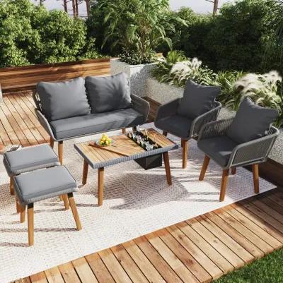 Merax 6-Piece Rope Outdoor Patio Furniture Seating Set