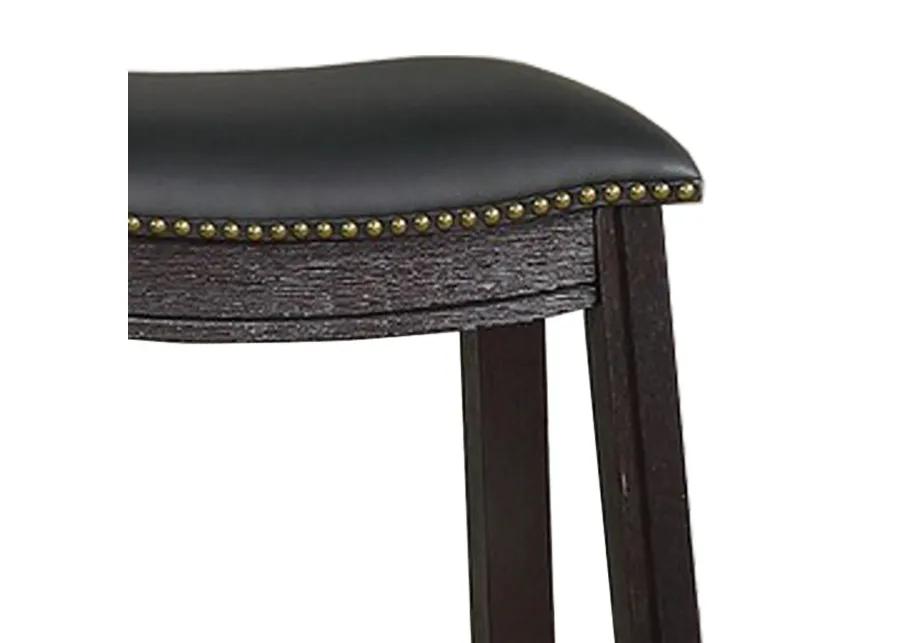 Curved Leatherette Bar Stool with Nailhead Trim, Set of 2, Black-Benzara