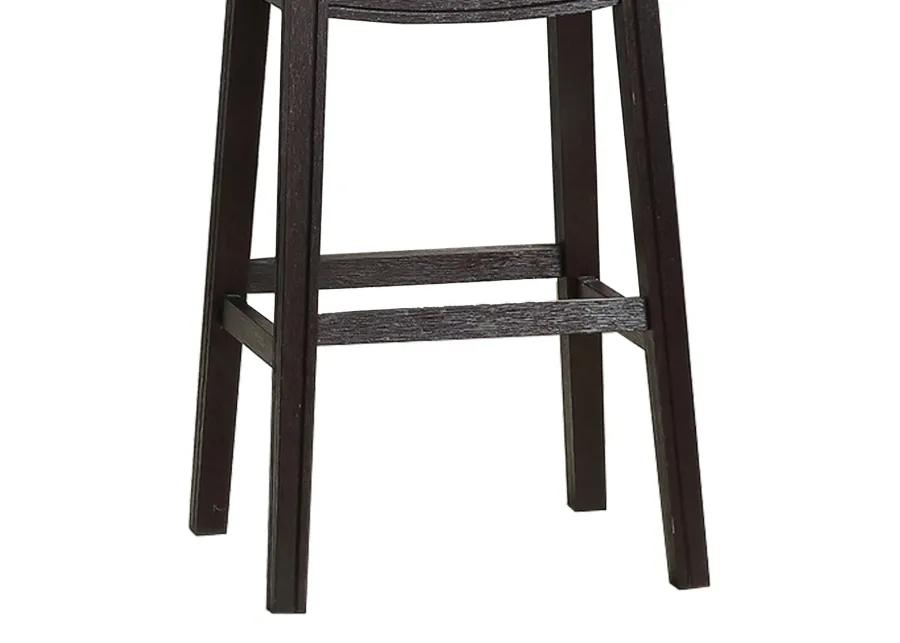 Curved Leatherette Bar Stool with Nailhead Trim, Set of 2, Black-Benzara