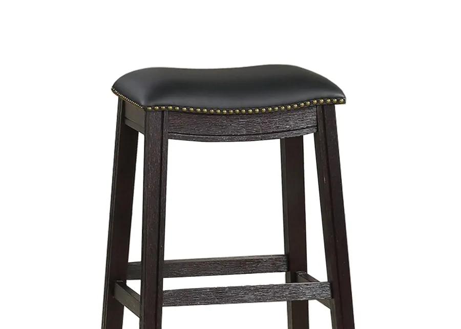 Curved Leatherette Bar Stool with Nailhead Trim, Set of 2, Black-Benzara