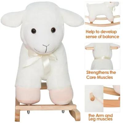 Woolly Wonder: White Wooden Lamb Rocking Horse for Kids