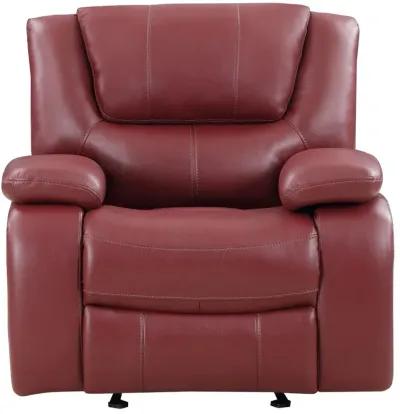 Mila 38 Inch Manual Recliner Accent Sofa Chair, Red Faux Leather, Wood - Benzara