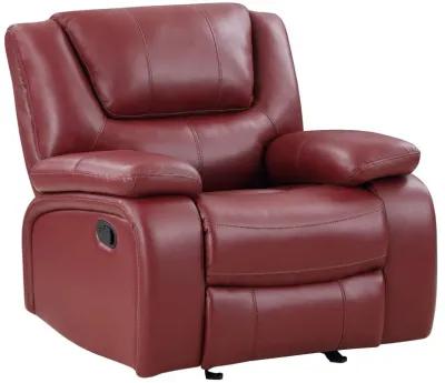 Mila 38 Inch Manual Recliner Accent Sofa Chair, Red Faux Leather, Wood - Benzara