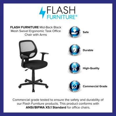 Flash Fundamentals Mid-Back Gray Mesh Swivel Ergonomic Task Office Chair with Arms