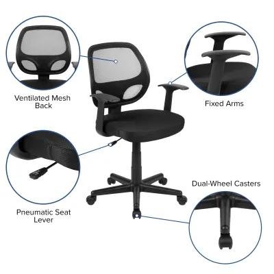 Flash Fundamentals Mid-Back Gray Mesh Swivel Ergonomic Task Office Chair with Arms