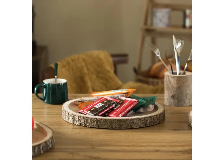 Natural Wooden Bark Round Slice 14 inch Tray, Rustic Table Charger Centerpiece