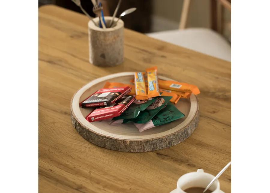 Natural Wooden Bark Round Slice 14 inch Tray, Rustic Table Charger Centerpiece