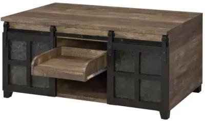 Nineel Coffee Table, Obscure Glass, Rustic Oak & Black Finish