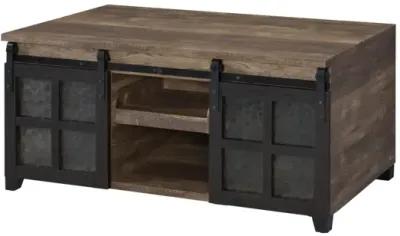 Nineel Coffee Table, Obscure Glass, Rustic Oak & Black Finish