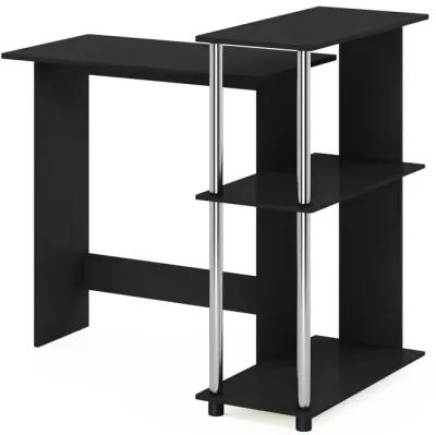 Furinno Furinno Abbott Corner Computer Desk with Bookshelf  Americano/Stainless Steel