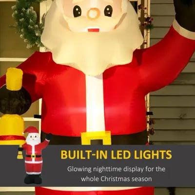 8FT Outdoor Lighted Inflated Xmas Holiday Yard Decoration, Santa Claus with Bell