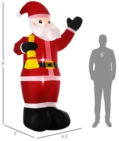 8FT Outdoor Lighted Inflated Xmas Holiday Yard Decoration, Santa Claus with Bell