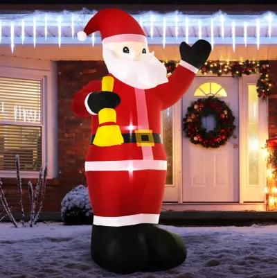 8FT Outdoor Lighted Inflated Xmas Holiday Yard Decoration, Santa Claus with Bell