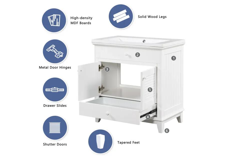 30" Bathroom Vanity Base Without Sink, Bathroom Cabinet With Two Doors And One Drawer