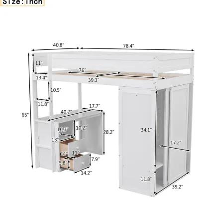 Merax Wood  Loft Bed with Wardrobes and  Cabinet