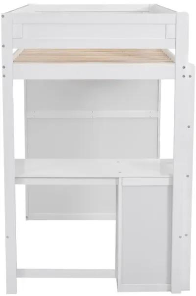 Merax Wood  Loft Bed with Wardrobes and  Cabinet