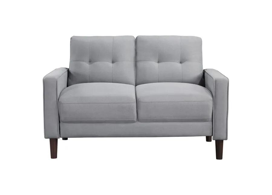 Bow 54 Inch Loveseat, Grid Tufted Back, Track Arms, Self Welt Trim, Gray - Benzara