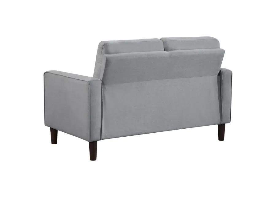 Bow 54 Inch Loveseat, Grid Tufted Back, Track Arms, Self Welt Trim, Gray - Benzara