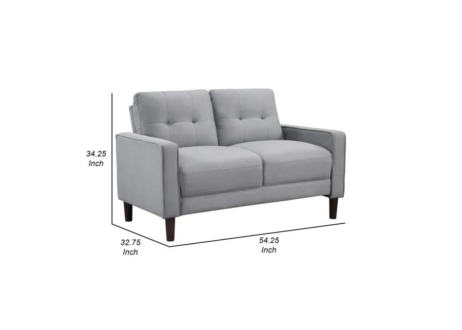 Bow 54 Inch Loveseat, Grid Tufted Back, Track Arms, Self Welt Trim, Gray - Benzara