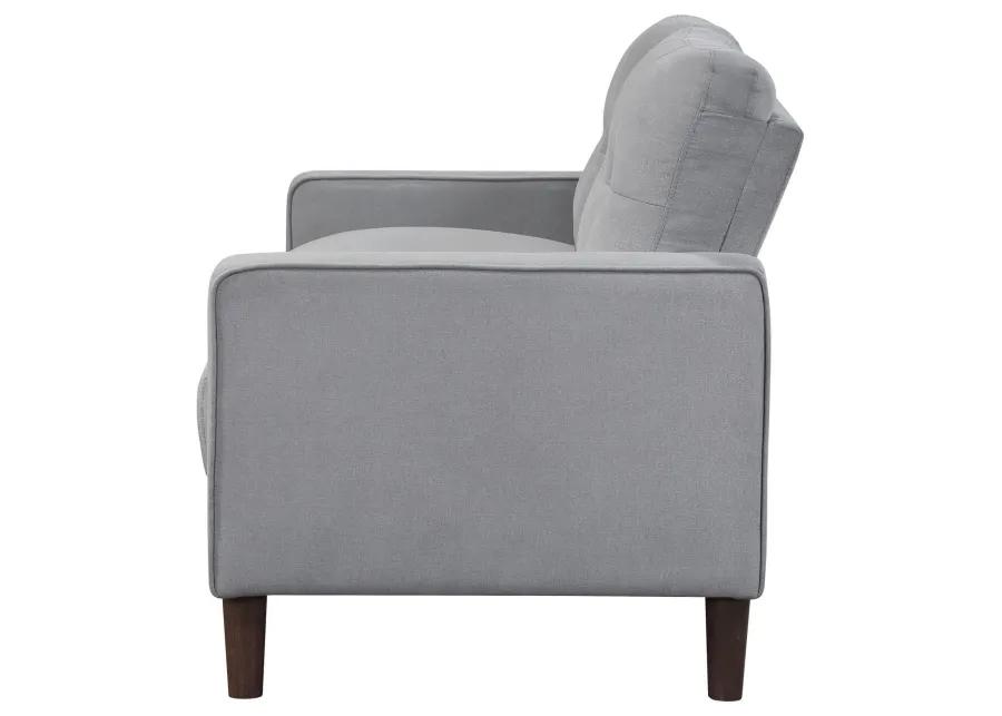 Bow 54 Inch Loveseat, Grid Tufted Back, Track Arms, Self Welt Trim, Gray - Benzara