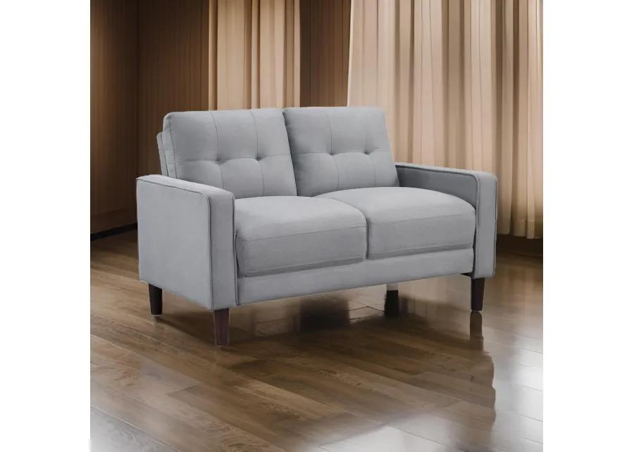 Bow 54 Inch Loveseat, Grid Tufted Back, Track Arms, Self Welt Trim, Gray - Benzara