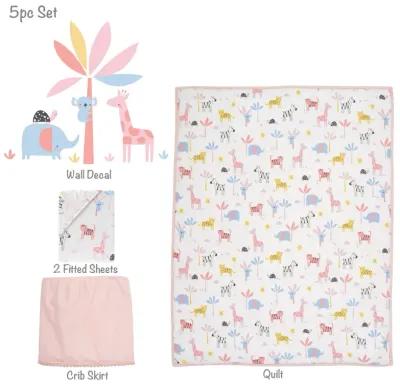 Lambs & Ivy Snuggle Jungle Pastel Safari Cotton Jersey 5-Piece Crib Bedding Set