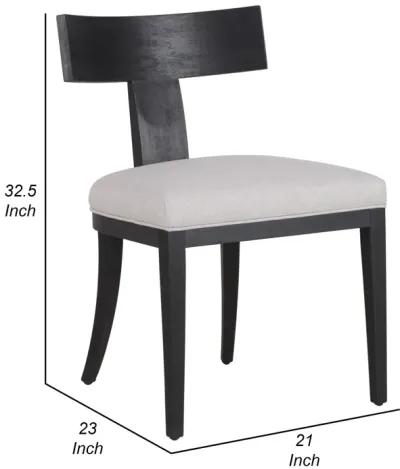 Cid Sten 21 Inch Dining Chair Set of 2, T Shape Back, Beige Linen, Black - Benzara