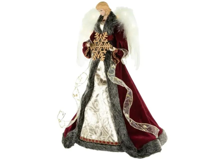 18" Lighted Red and Gold Angel in a Dress Christmas Tree Topper - Warm White Lights