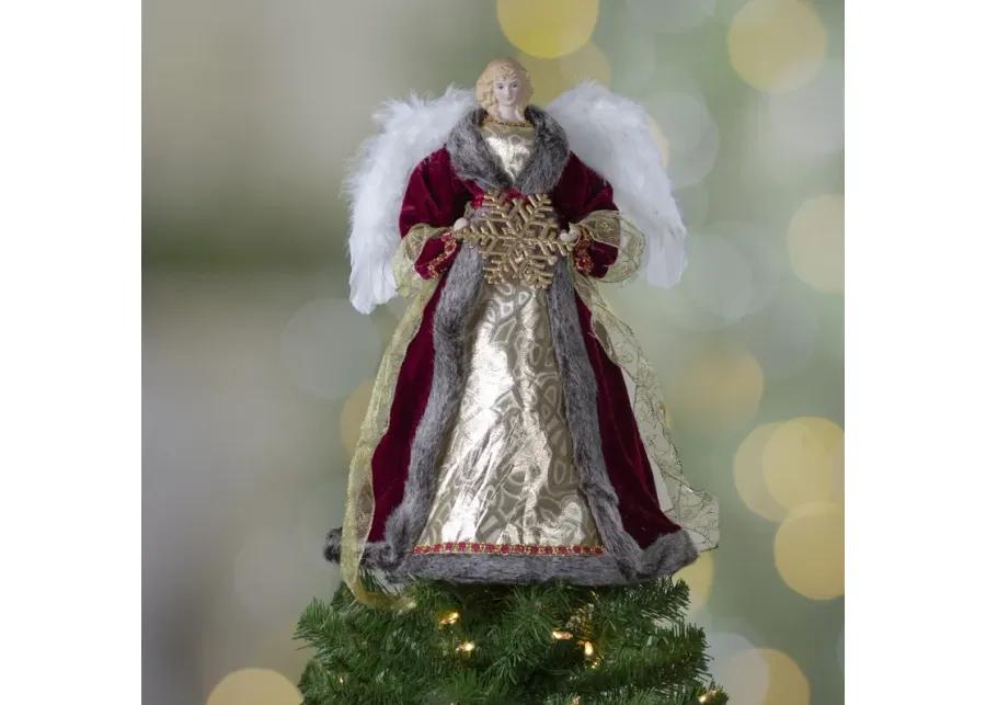 18" Lighted Red and Gold Angel in a Dress Christmas Tree Topper - Warm White Lights