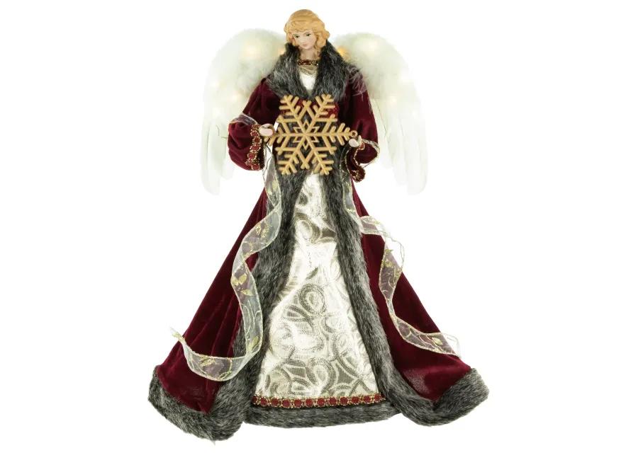 18" Lighted Red and Gold Angel in a Dress Christmas Tree Topper - Warm White Lights